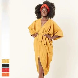 2021 New Homewear Pure Color Fashion Casual Loose Comfortable V-neck Cardigan Homewear Nine-Sleeve Robe Nightgown