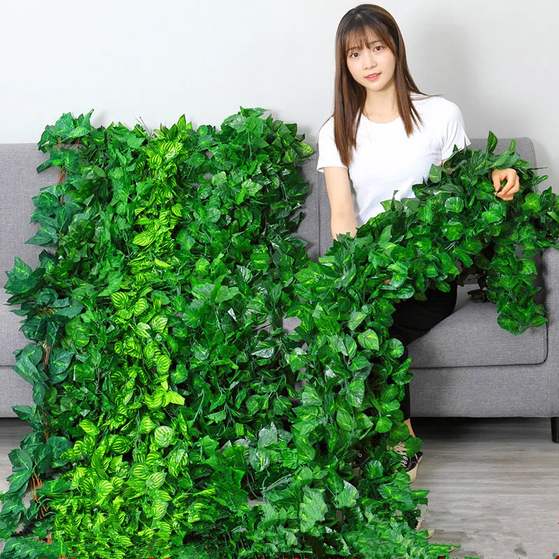 

230cm green silk artificial Vivid Vine Rattan Hanging ivy leaf garland plants vine leaves for Home Garden Party Decoration
