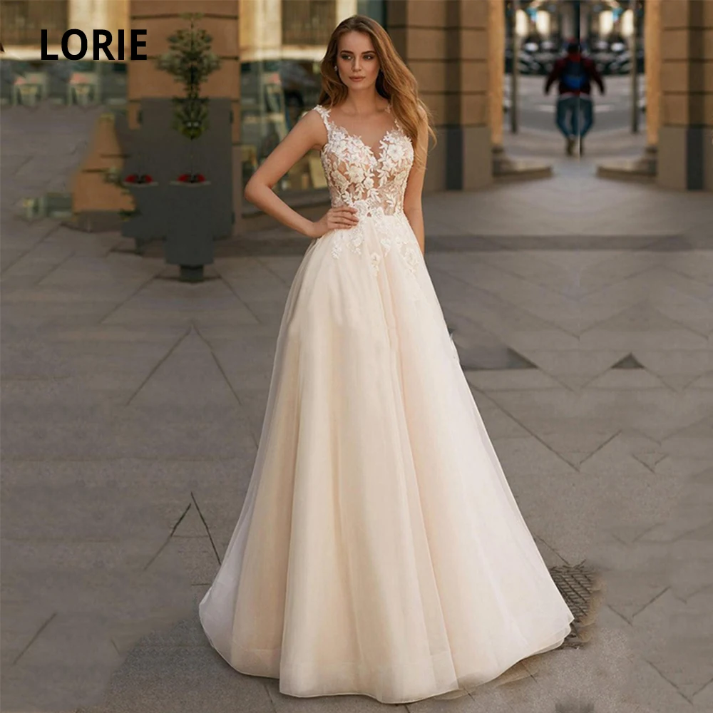 Свадебные платья цвета шампанского LORIE кружевные свадебные трапеции из тюля с