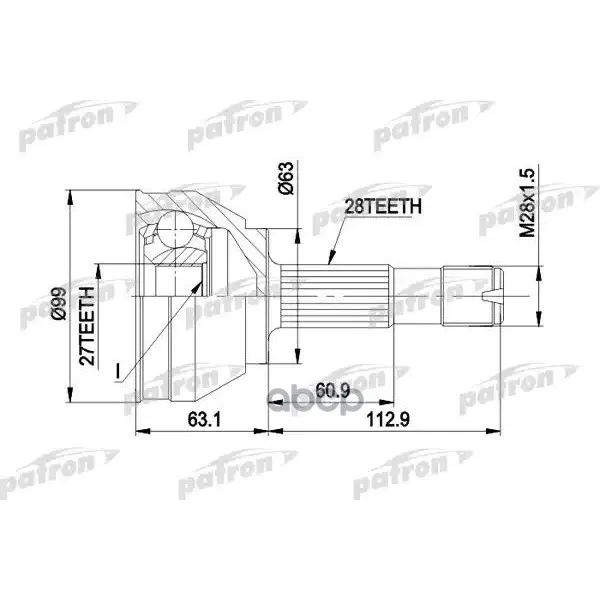Шрус Наружн К-Кт 28x63x27 Peugeot: J5 83-9.92, Fiat: Ducato-12.93, Talento 9.89-, Citroen: C25-7.87 PATRON арт. PCV1020