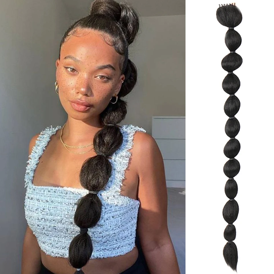 

Shangke Synthetic Bubble Lantern Ponytail Cute For Girl Straight Hair Drawstring Hair Extension Black Brown Heat Resistant Fiber