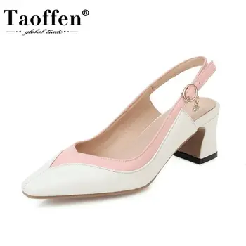 

Taoffen Plus Size 33-48 Women Sandals Shoes Fashion Strap Toe Slingbacks Shoes Women Metal Buckle Crystals Thick Heels Footwear