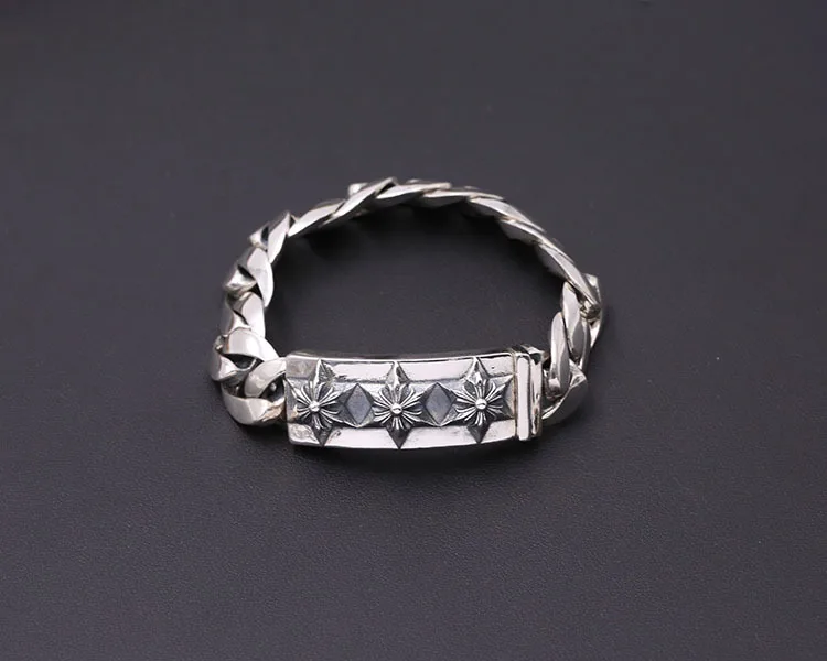 S925 sterling silver men's bracelet personality fashion classic jewelry retro punk style domineering six-pointed star shape