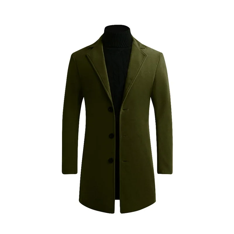 Green B Dihope, модное мужское шерстяное пальто, зимнее, теплое, одноцветное, длинный Тренч, куртка, мужской, однобортный, Деловой, Повседневный, пальто, парка - Цвет: Green B