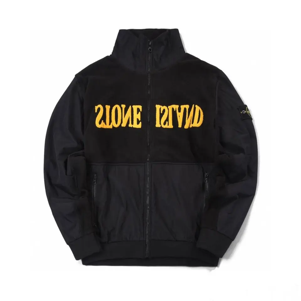 

New ISLAND Winter Men Thickened STONE Plus Velvet Coats Male Contrast Stitching Irregular Couple High Neck Zipper Jackets