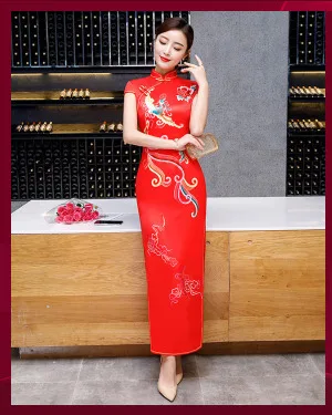 SHENG COCO женские новейшие модели Cheongsam платья длинные шелковые Qipao элегантные женские осенние 4xl винтажные китайские цифровые цветы Чи пao
