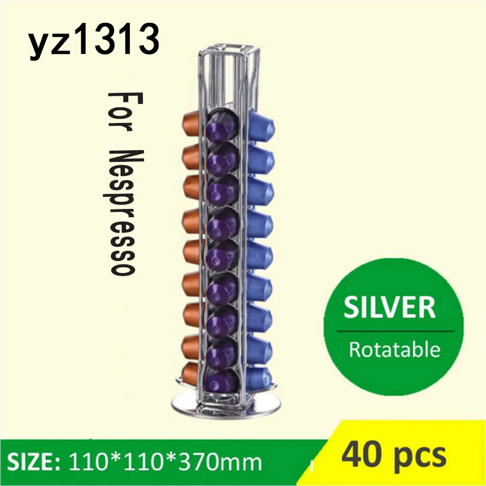 

Stainless Steel Capsule Coffee Pod Holder Tower Stand Rack For Nespresso Iron Plating Coffee Shelves Rotary Storage new