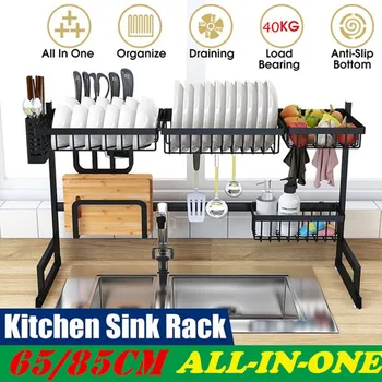 

2 Tier Over the Sink Dish Drying Rack Large Stainless Steel Drainer Display Shelf,Kitchen Supplies Storage Accessories