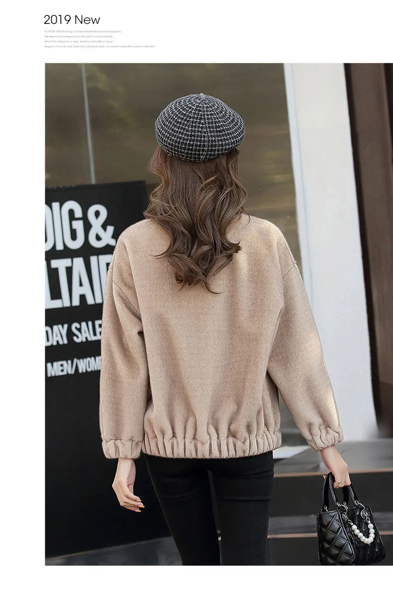 XJXKS Loose large size women woolen coat winter new thick warm comfortable cardigan women zipper jacket