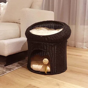 

Small-scale Pet kennel Kennel Special hand woven cat house Home play climb shovel and shit Officer cat bed house Pet Supplies
