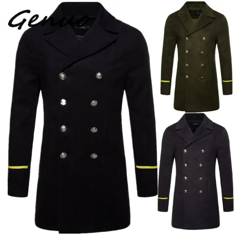 

Genuo New 2019 Fashion Men's Slim Autumn Winter Long Coat Warm Zipper Male new Jacket Overcoat Long Trench Buttons Coats