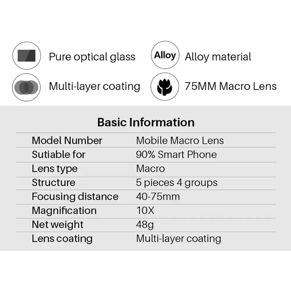 75 мм макрообъектив камеры 10X широкоугольный внешний объектив мобильного телефона многослойное покрытие объектива для Apple huawei Android