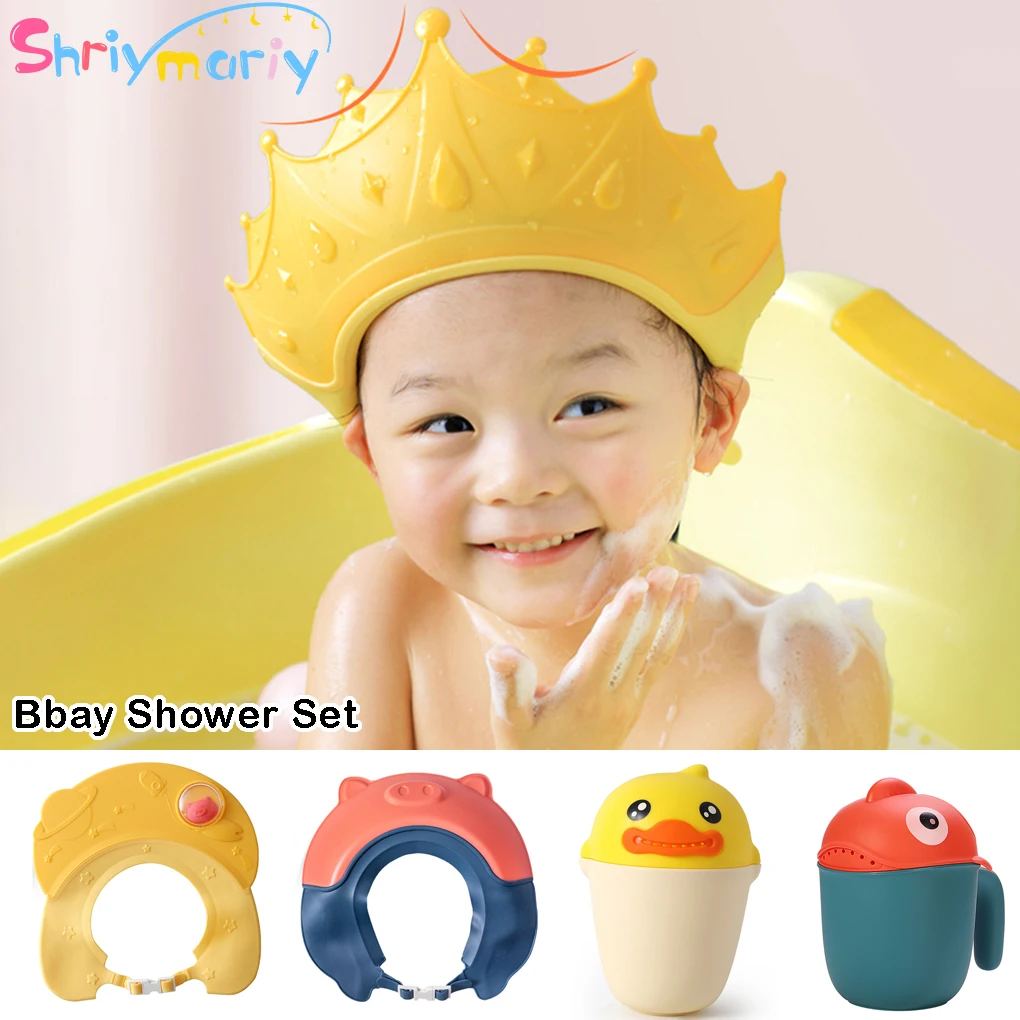 2Pcs Baby Shower Cap Shampoo Bath Hat Cup Sets Infant Shield Hat