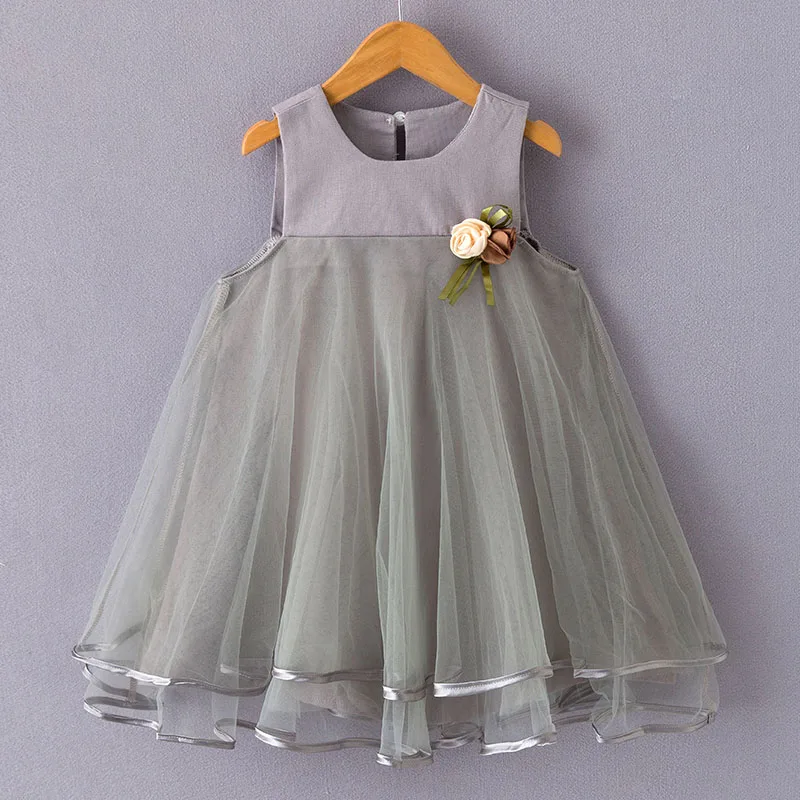 Gray AZ325 Bear leader/платья для девочек коллекция года, одежда принцессы для девочек платье с цветочным рисунком комбинированное газовое многослойное платье и шляпа, 2 предмета, для детей возрастом от 2 до 6 лет - Цвет: Gray AZ325