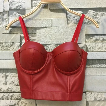 

Women Sexy Pu Leather Top Slim Backless Cropped Top Bralette Party Night Club Top Plus Size