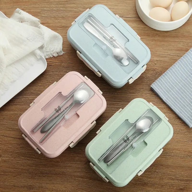 

Kid Adult Lunch Box Food Container Wheat Straw Microwave Bento Boxes Storage Box