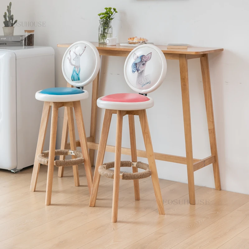 Скандинавский высокий барный стул из массива дерева Минималистичная