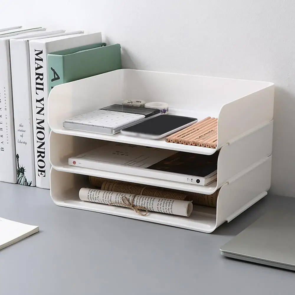 1pc Office White Solid Color Desktop Storage Box Office Books Documents Storage