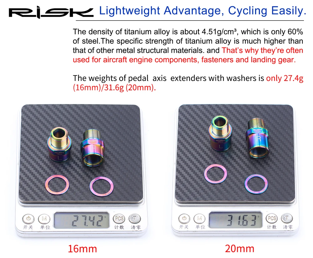 Риск 1 пара титановых Ti велосипедных педалей расширители велосипедных педалей расширительные болты и шайбы 16 мм/20 мм для MTB шоссейных велосипедных педалей
