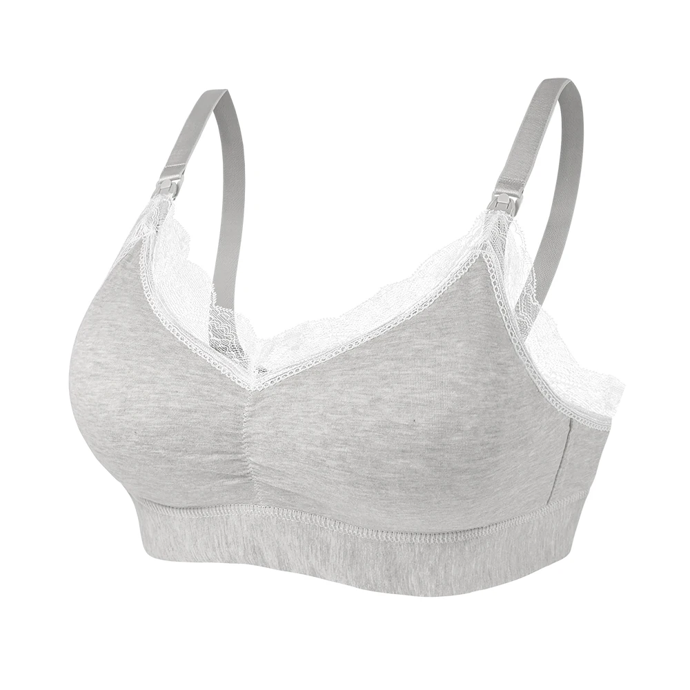 Lace Gray SLAIXIU Бюстгальтер для кормления из хлопка, Сексуальные Открытые бюстгальтеры с пряжками для сна, беспроводной бюстгальтер для кормления грудью, Одежда для беременных женщин, кормящих мам - Цвет: Lace Gray