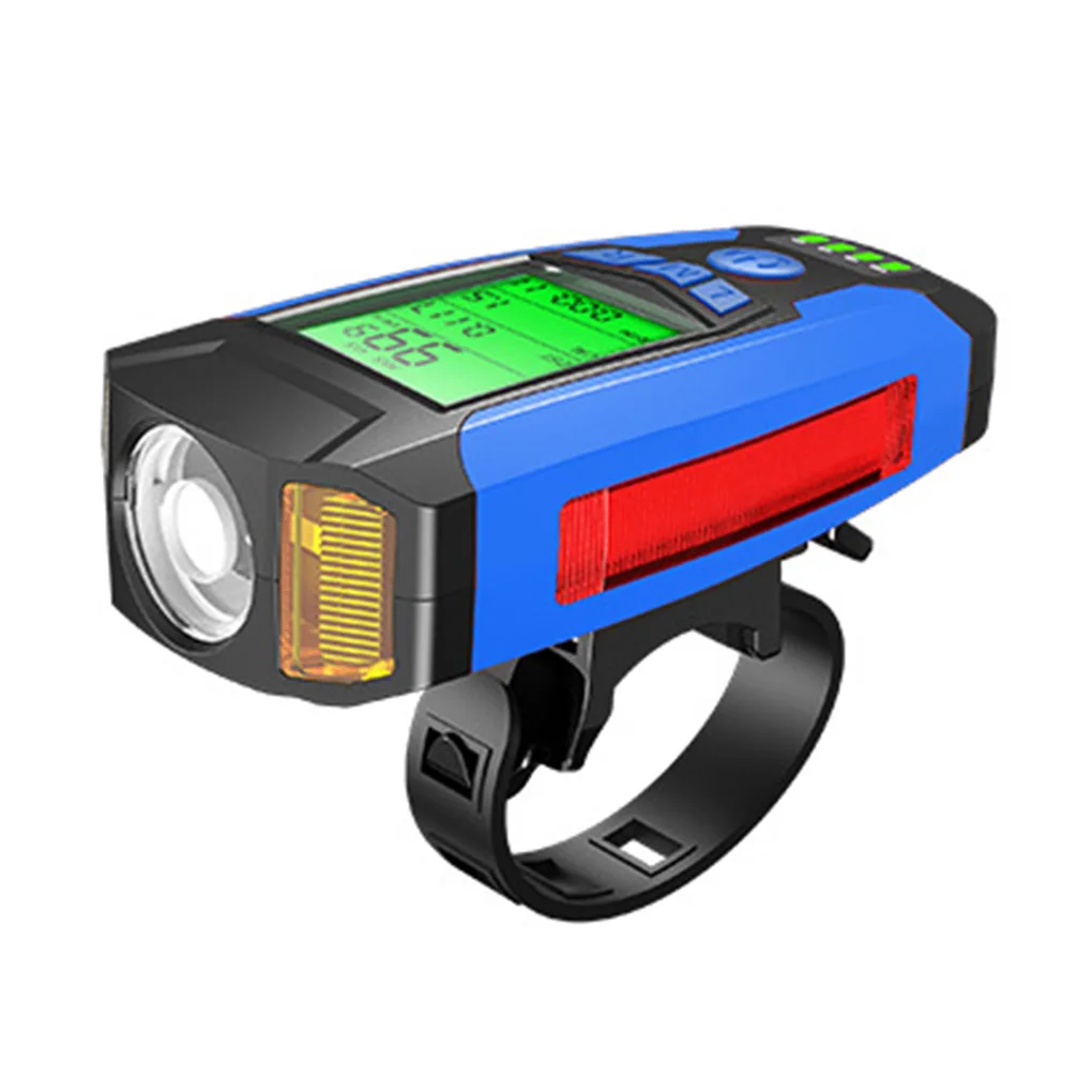 3 in 1 USB Bike Front Light 5 LED Bicycle Computer Horn Bicycle Flashlight IPX4 Waterproof Odometer Computer Speedometer