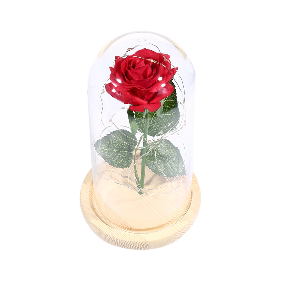 New USB LED Night Light Romantic Simulation Rose Flower with Glass Cover LED Night Light Festival Birthday Romantic Gift