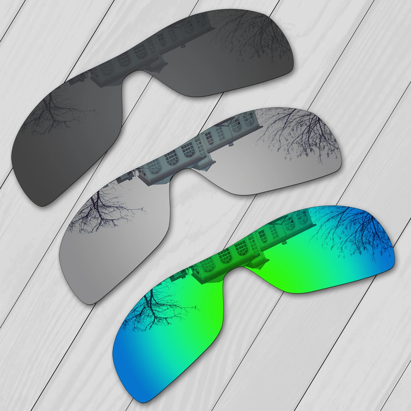 E.O.S 3 Pieces Black & Silver & Emerald Green Polarized Replacement Lenses for Oakley Dart Sunglasses