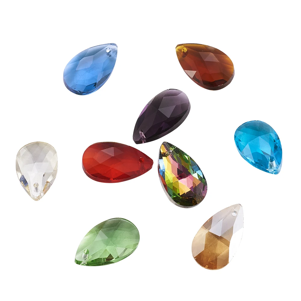 100pcs Faceted Tear Drop Crystal Beads Glass Pendant Charms Bead For