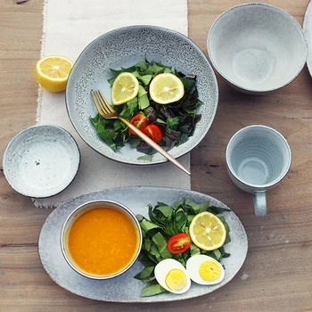 

Creative Retro Simple Mug Restore Flame Ceramic Tableware Salad Noodle Bowl Seasoning Plate Fruit Plate Fish Plate LB72912