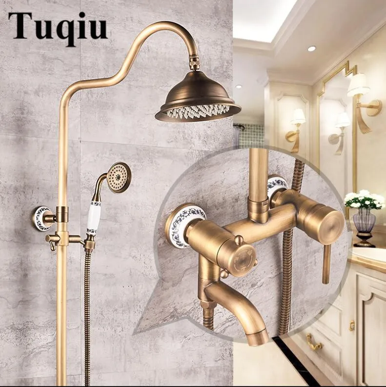 

Vidric Europe style luxury bath and shower faucet brass antique bronze wall mounted shower faucet set with rainfall shower head