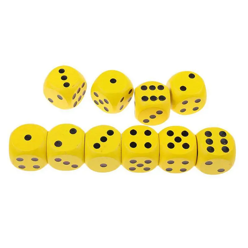 10 шестисторонних D6 кубиков для настольных игр, из дерева-желтого цвета