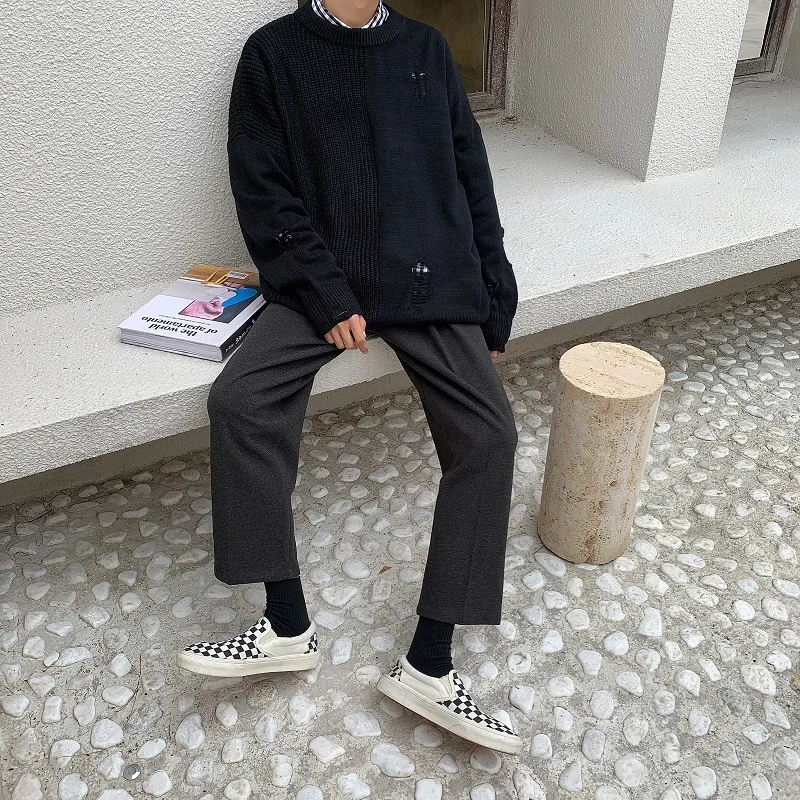 Autumn New Hole Sweater Men Fashion Solid Color Casual Knit Sweaters Man Sweter Clothes Loose Long-sleeved Pullover Men Autumn New Hole Sweater Men Fashion Solid Color Casual Knit Sweaters Man Sweter Clothes Loose Long-sleeved Pullover Men