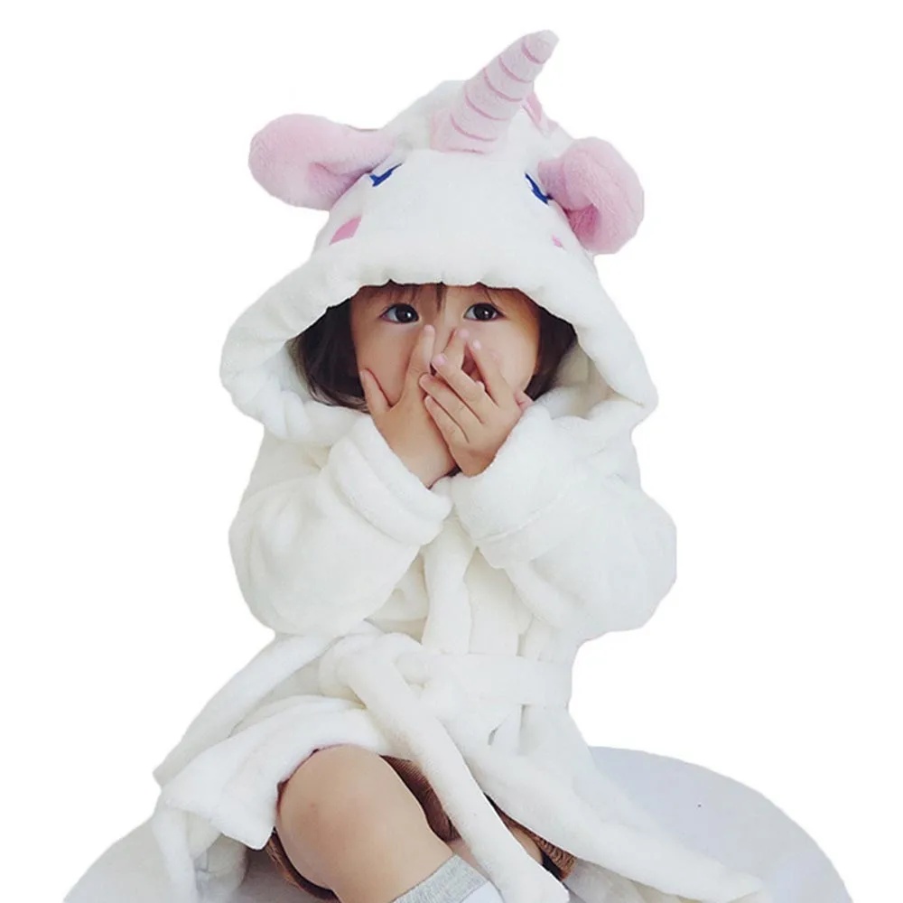 Baby Boys Girls Kids Bathrobe Cartoon Animals Hooded Towel Pajamas Clothes Nightgown Winter Sleepwear