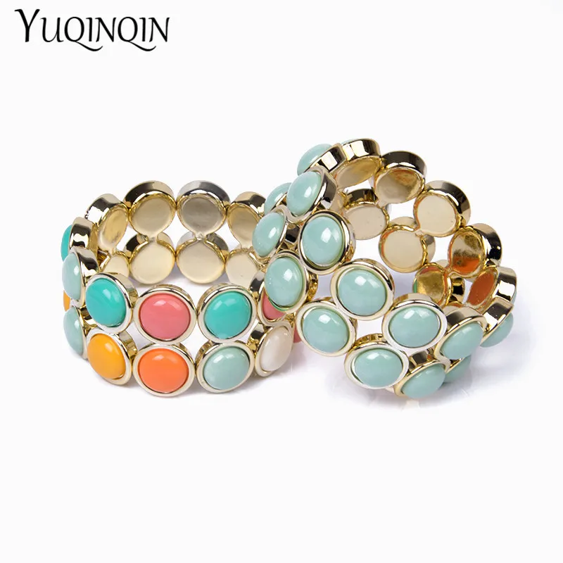 Трендовые круглые регулируемые кольцеобразные браслеты для женщин, очаровательный широкий богемный Браслет-манжета, полимерные акриловые золотые браслеты, винтажные