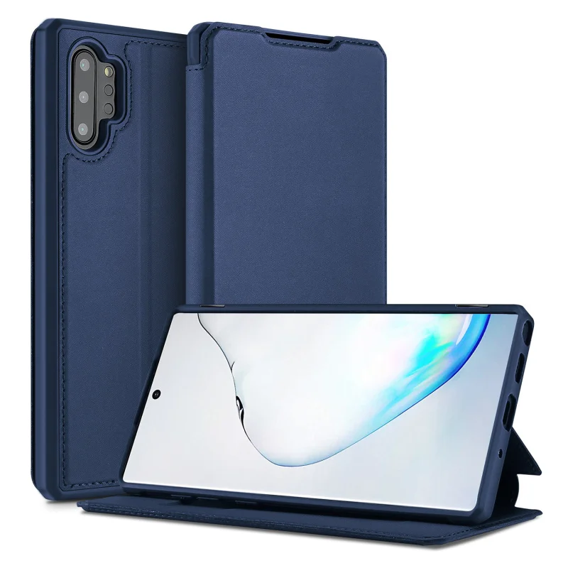 Ударопрочный силиконовый резиновый и кожаный чехол для телефона samsung Galaxy Note 10/Plus Магнитный Флип-карта 360 полный защитный чехол - Цвет: Синий