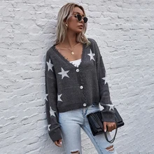 

Zoulv Women Star Pattern Full Sleeve Short Knitted Sweater Tops for Women 2021 New Autumn Winter Tassel Cardigans Sweater