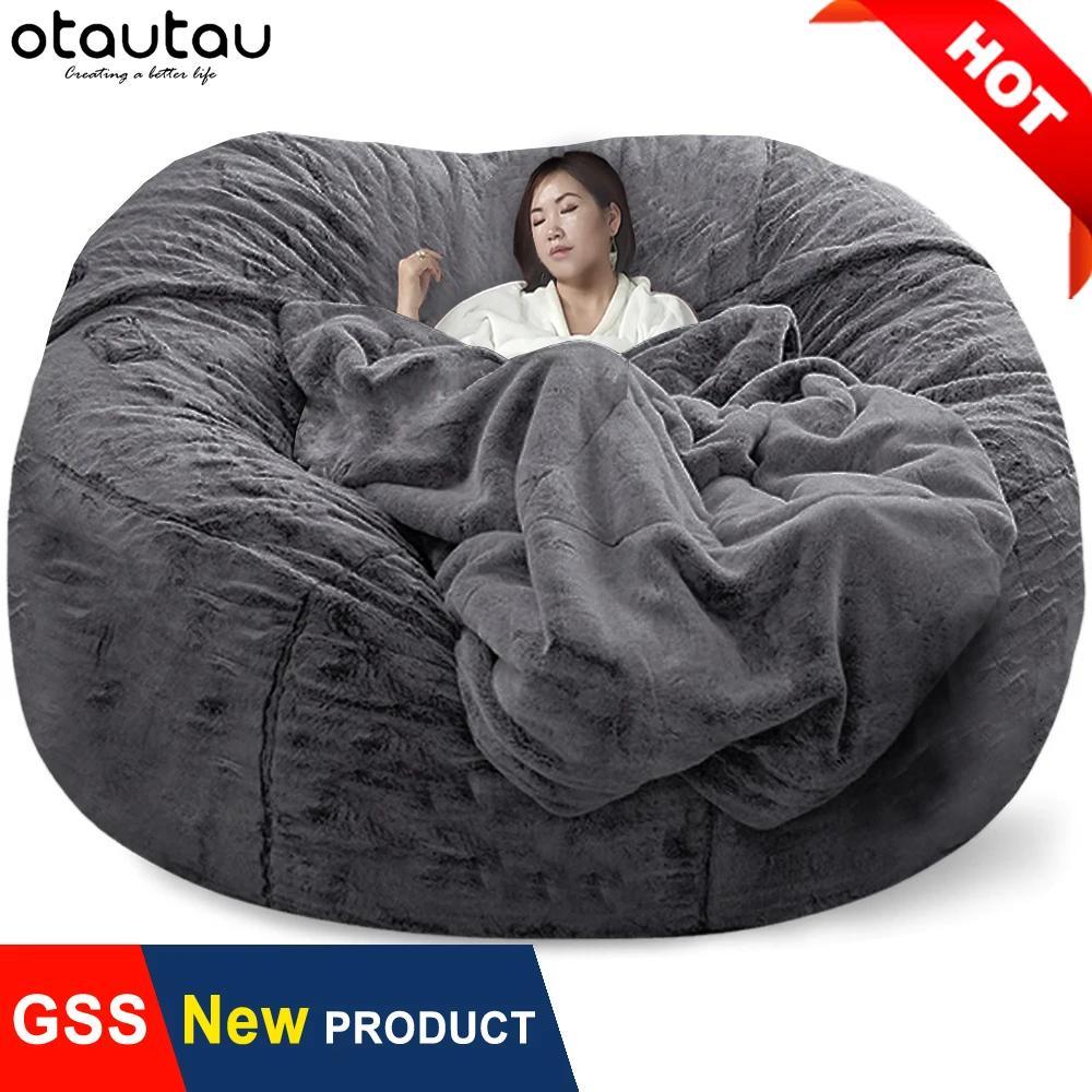 7ft Giant Lazy Sac Pluizige Poef Zitzak Lump Floor Seat Zitzak Bladerdeeg Futon Ontspannen fauteuil Meubels|Bank beschermhoes| - AliExpress