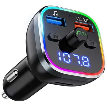 

Car Bluetooth 5.0 FM Transmitter With 6 RGB Colorful Light Auto MP3 Player Hands-free Calling USB Fast Charging Car Electrical