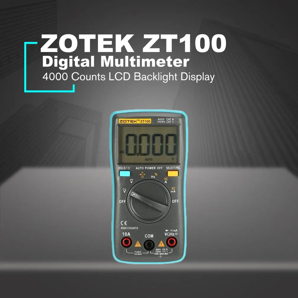 ZOTEK ZT100 Мини автоматический Диапазон Цифровой мультиметр 4000 отсчетов AC DC Амперметр Вольтметр 550 в защита от перегрузки ЖК-подсветка