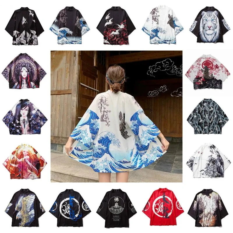 Японский кардиган Kimonos с тонкой секцией рубашка рукавом семь четвертей женское