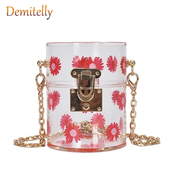 

Women Transparent Cylinder Bag One Shoulder Diagonal Graffiti Printing Lipstick Bag Personality Chain Summer Mini PVC Small Bag