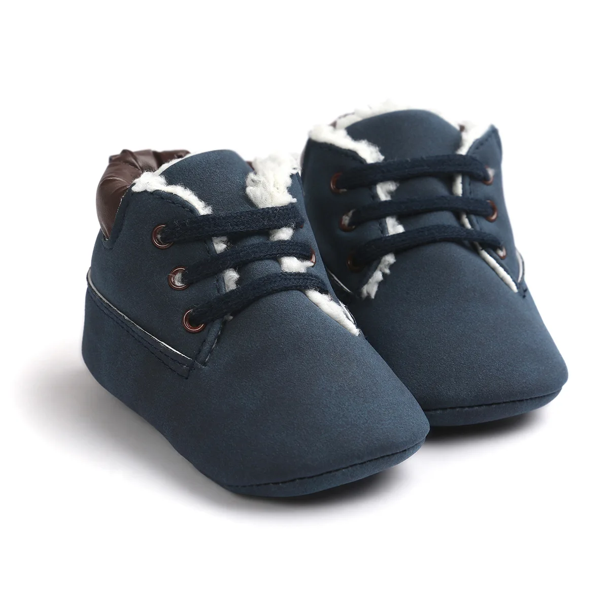 Детская обувь для новорожденного мальчика девочки зима теплый пух Мартенс кожа мягкая шнуровка малыша кроватка ползать обувь повседневные Мокасины - Цвет: Тёмно-синий