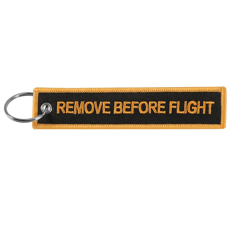 Keychain for Cars and Motorcycles Embroidery REMOVE BEFORE FLIGHT Black Gold Key Chain Key Safety Tag Fashion Jewelry Keychains (4)
