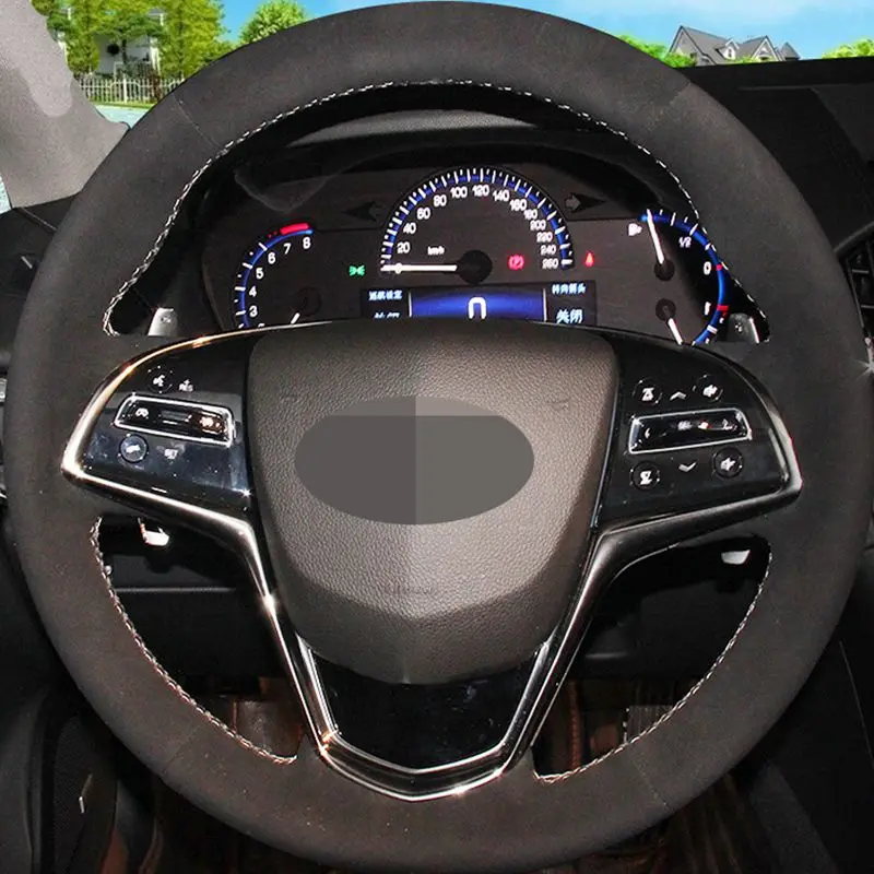 DIY сшитый вручную черный мягкий замшевый чехол рулевого колеса автомобиля для Cadillac CTS- ATS 2013