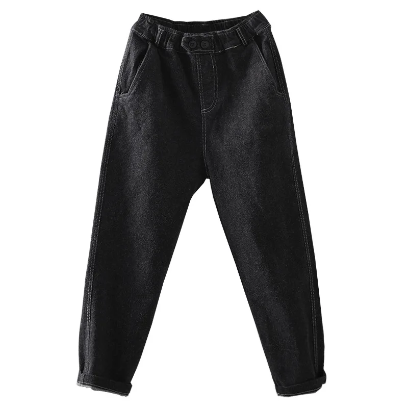 Autumn Winter Jeans Fashion Slim-type Fleece Women Denim Pants New Elastic Waist Button pocket Ladies Casual All-match Trousers
