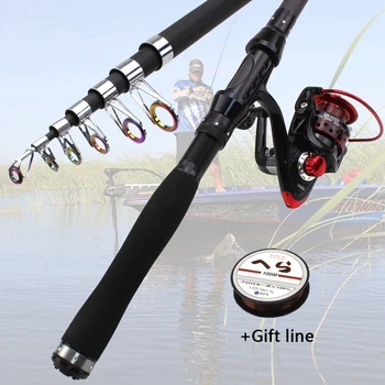 

1.8m-3.0m carbon Spinning Rod and Fishing Reel Set bag Telescopic Portable Travel Fishing Rod Tackle Gift fishing line