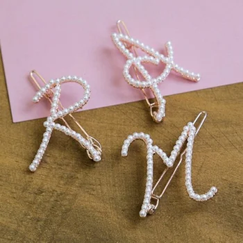 

Geometric Design Letter Alphabet Pearl Hair Clips Women Girls Hairpin Barrettes Decorations Styling Accessories