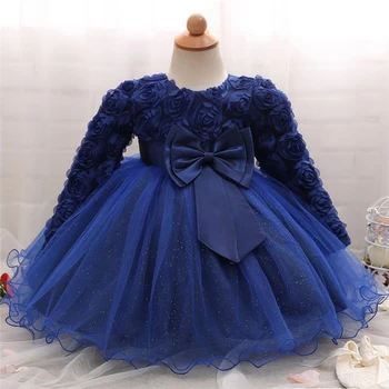 

Infant Baby Girls Princess Dress Solid Tulle Flower Lace Bow Ruffles Bridesmaid Gown Birthday Party Wedding Dresses 6-18M A20