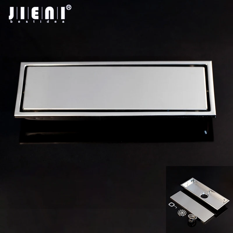 

JIENI Invisible Floor Drain Bathroom Drains Rectangle Type 304 Stainless Steel Linear Shower Floor Drain Srainer 300mm x 110mm