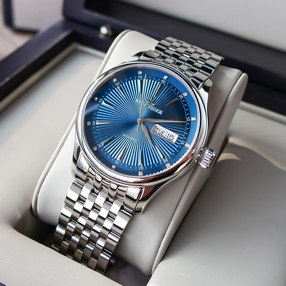 US $174.20 2021 Reef TigerRT Luxury Dress Watch For Men Stainless Steel Bracelet Blue Dial Automatic Wrist Watches RGA8232